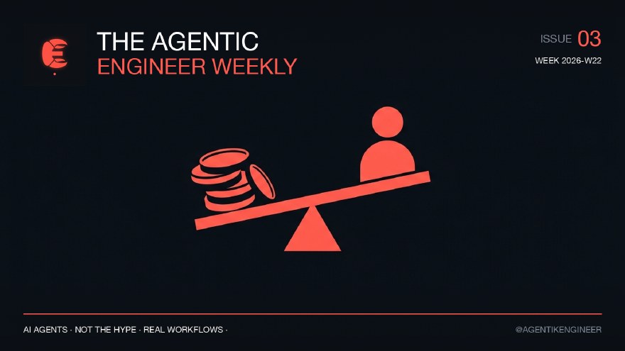 Issue 03 cover, branded coral and near-black editorial illustration for The Agentic Engineer Weekly.