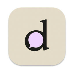 The dictum icon: a serif lowercase d with a small lavender speech bubble inside it