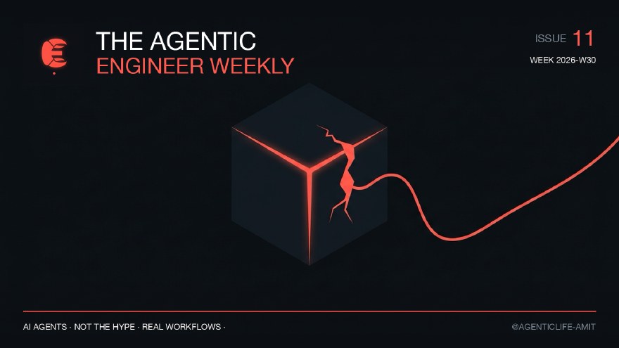 Issue 11 cover, branded coral and near-black editorial illustration for The Agentic Engineer Weekly.