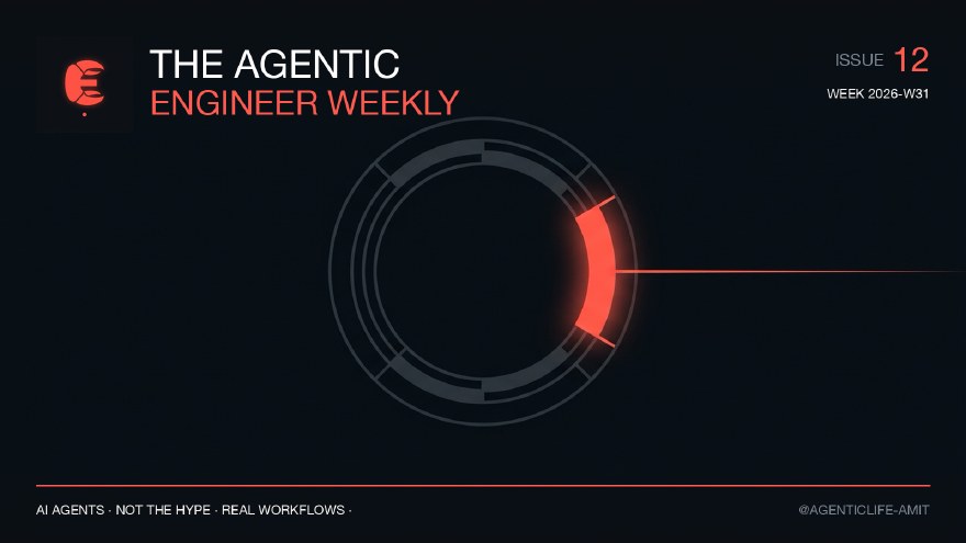 Issue 12 cover, branded coral and near-black editorial illustration for The Agentic Engineer Weekly.