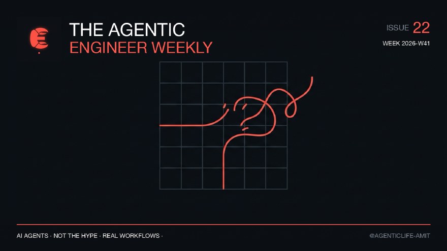 Issue 22 cover, branded coral and near-black editorial illustration for The Agentic Engineer Weekly.