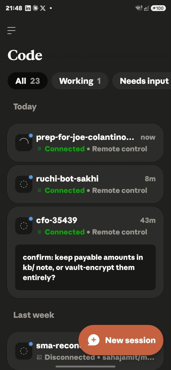 Claude Code Android app sessions